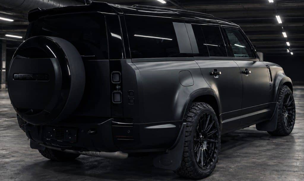 Rear quarter and spare wheel of the Land Rover Defender